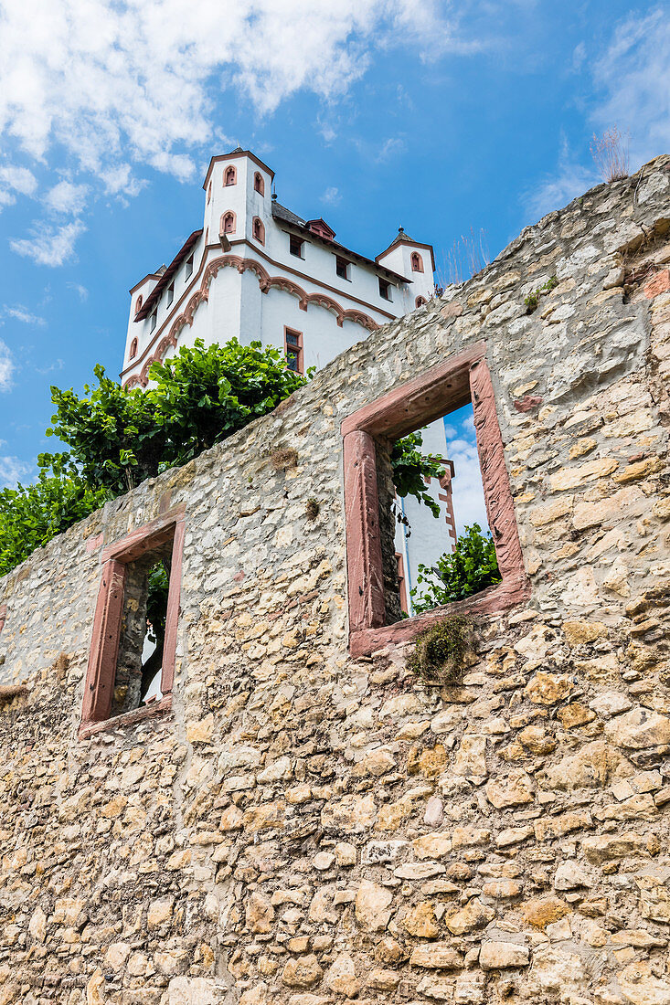The Electoral Castle on the Rhine with fragments of a fortification wall, Eltville, Rheingau, Hesse, Germany