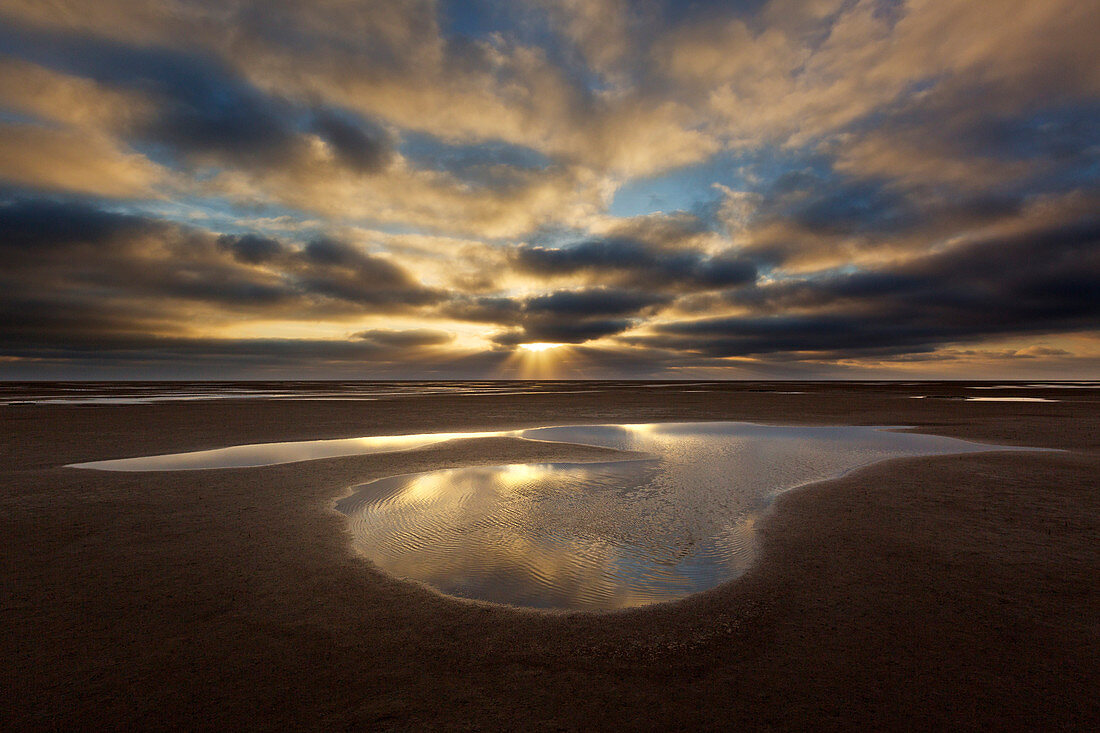 Watt landscape at Westerhever, Schleswig-Holstein Wadden Sea National Park, North Sea, Schleswig-Holstein, Germany