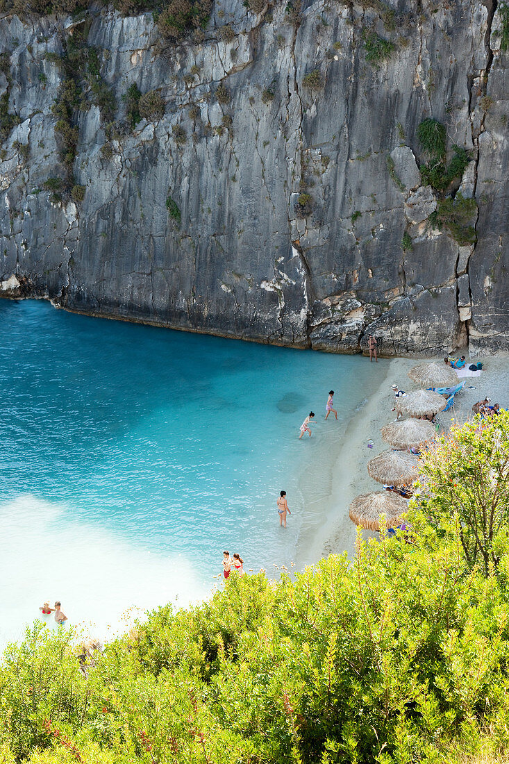 Xigia sulfur beach with hot sulfur springs on the beach, Bay of Xigia, Zakynthos, Ionian Islands, Greece