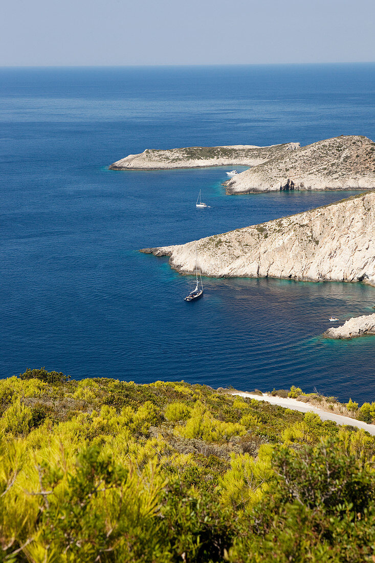 View over the coast near Porto Vromi, Zakynthos, Ionian Islands, Greece, Zakynthos, Ionian Islands, Greece