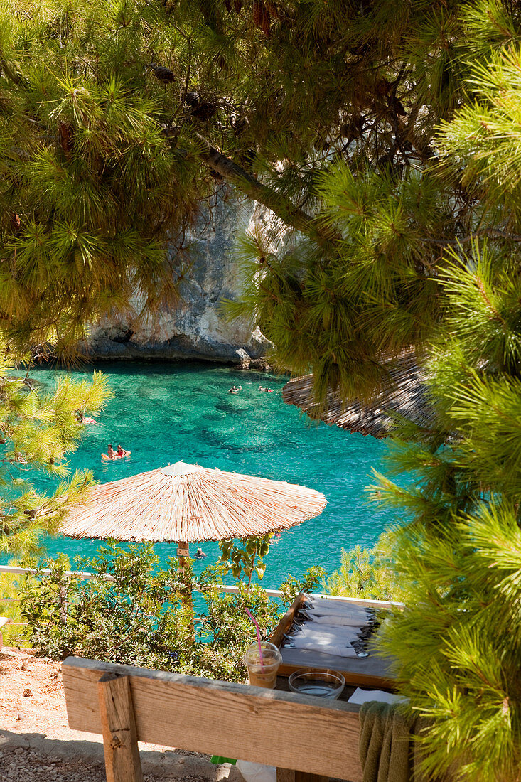 Bathing fun in the bay of Porto Limnionas, Zakynthos, Ionian Islands, Greece