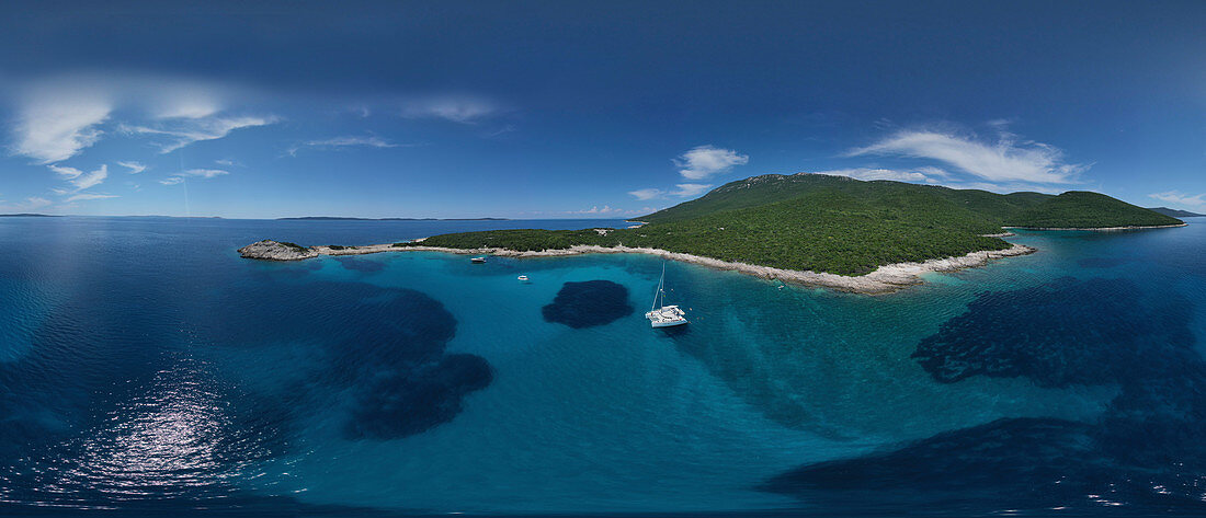 Catamaran at anchor Bay of Tomozina, Cres, Croatia