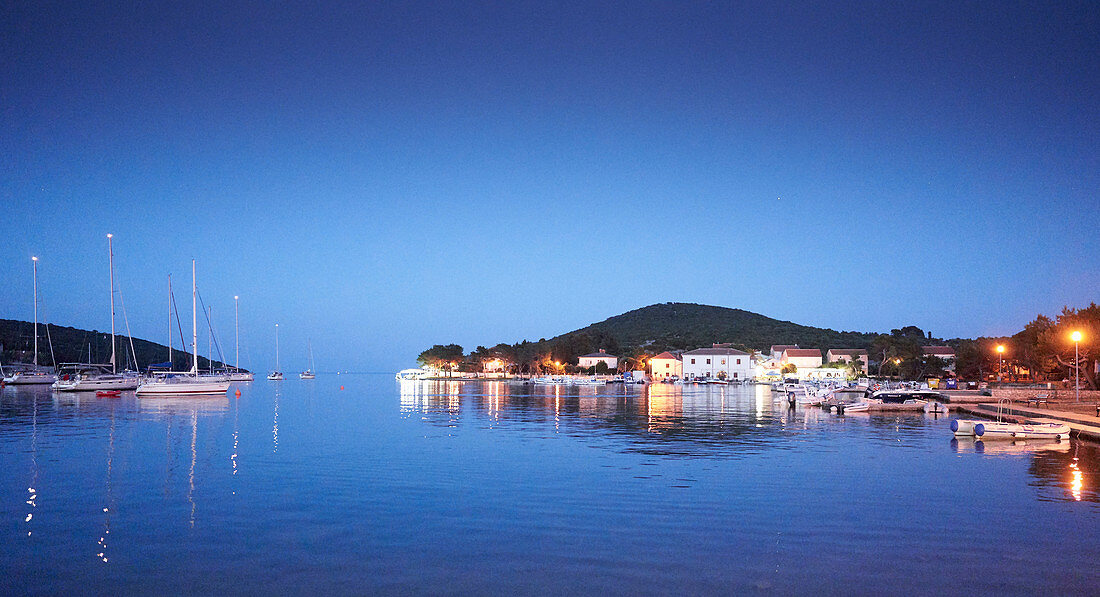 Yachts, harbor, evening, Ilovic, Kvarner bay, Adriatic sea, Croatia