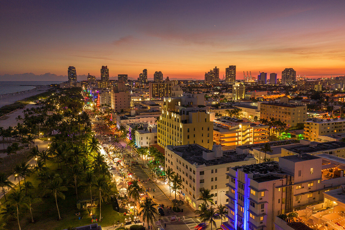 Cityscape at sunset of South Beach in Miami, USA