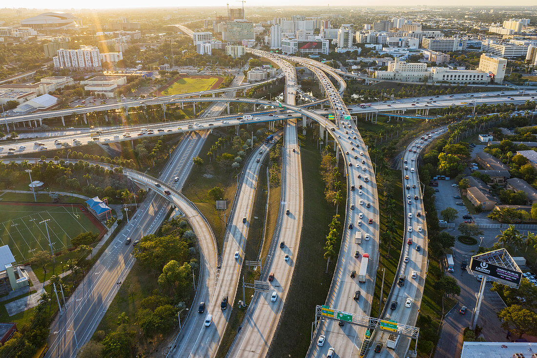 Aerial view of highways in Miami, USA
