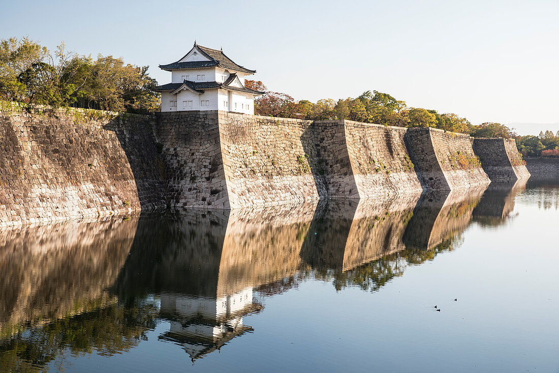 The walls of Osaka Castle in Osaka, Japan, Asia