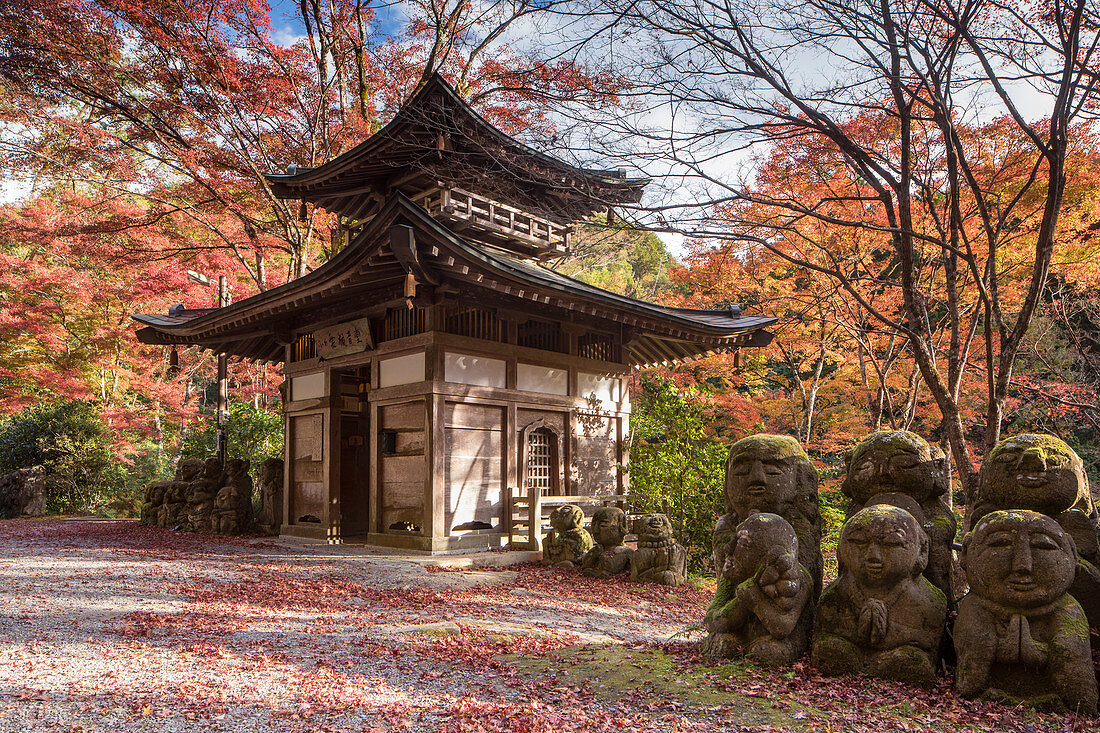 A collection of 1200 Rakan statues representing the disciples of Buddha, Otagi Nenbutsu-ji temple, on the outskirts of Kyoto, Japan, Asia