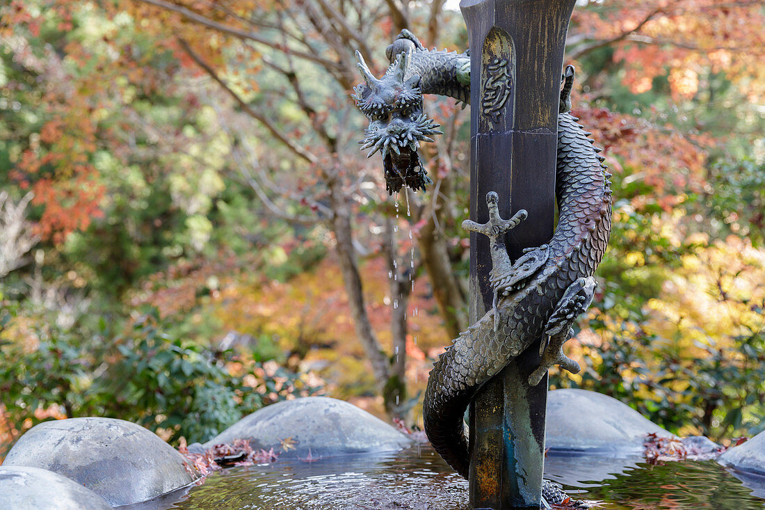 Small fountain in Shoshazan Engyo-ji temple on Mount Shosha, Himeji, Kansai, Japan, Asia