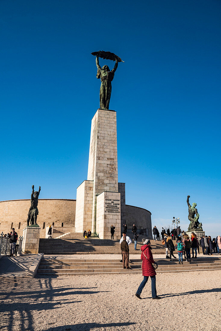 Statue of Liberation Monument (Liberty Statue), The Citadel, Gellert Hill, Budapest, Hungary, Europe