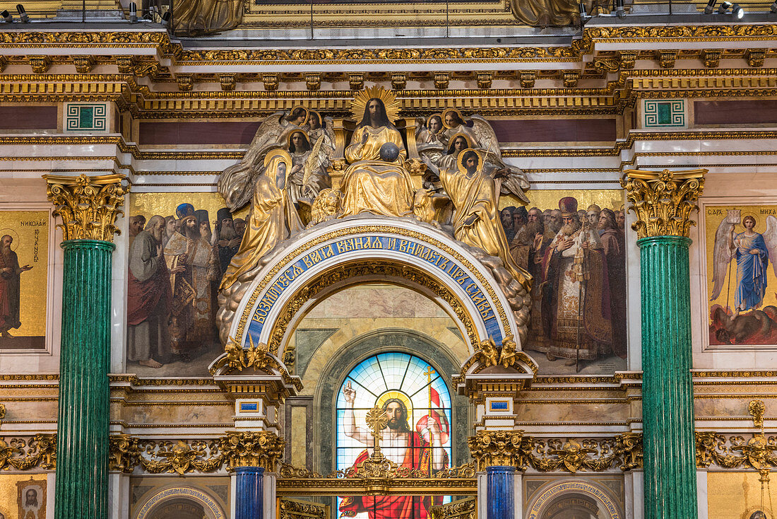 Details of the decorated interiors of Saint Isaac's Cathedral. Saint Petersburg, Russia.