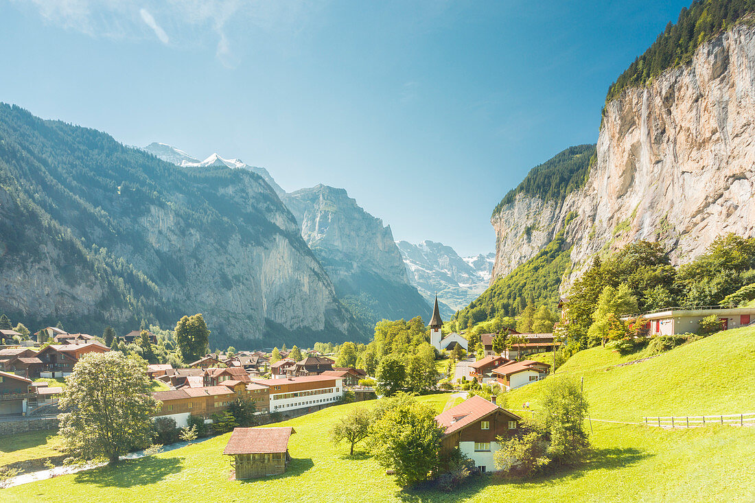 Village of Lauterbrunnen,Interlaken-Oberhasli administrative district, canton of Bern,Bernese Oberland, Switzerland.