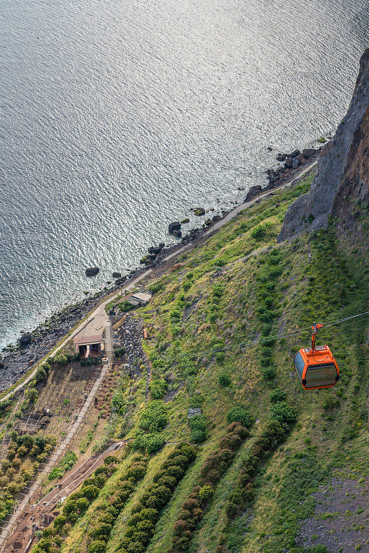 Cableway that takes people to Faja dos Padres. Quinta Grande, Madeira region, Portugal.