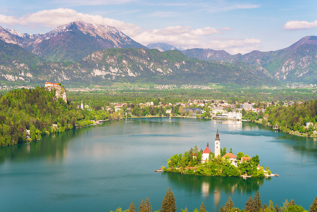 Elevated view of lake Bled. Bled, Upper Carniola, Slovenia