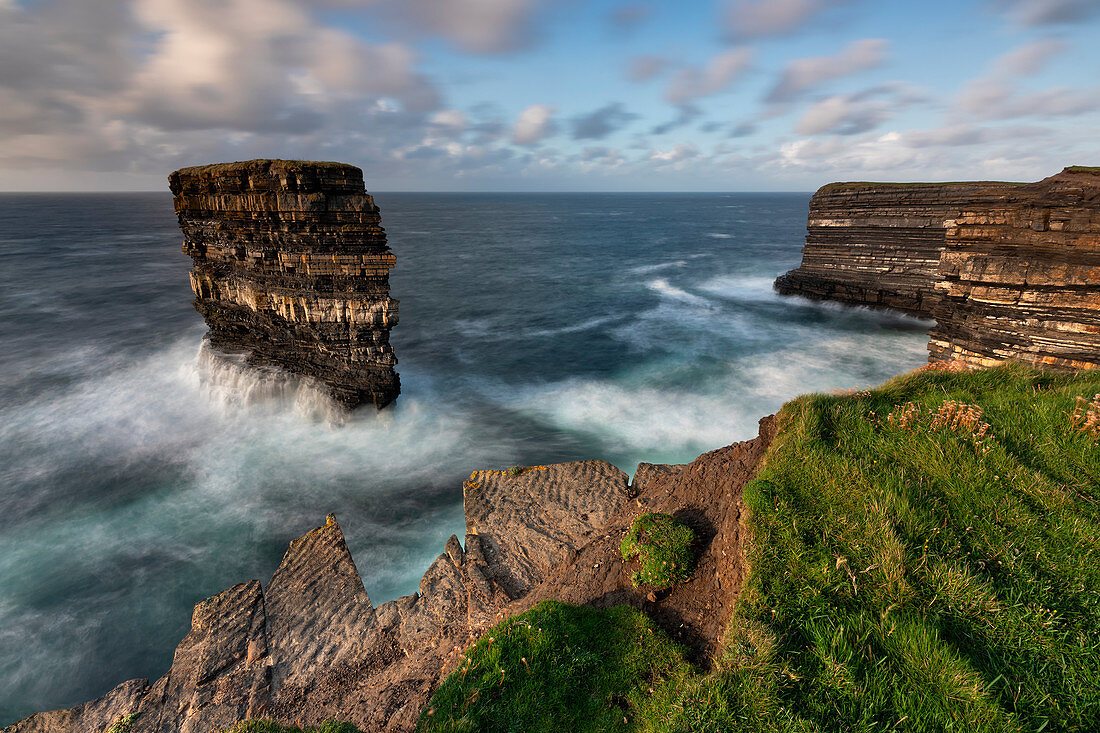 the cliffs of Downpatrick Head in summer day, country Mayo, Connaught province, West, Ireland, Europe