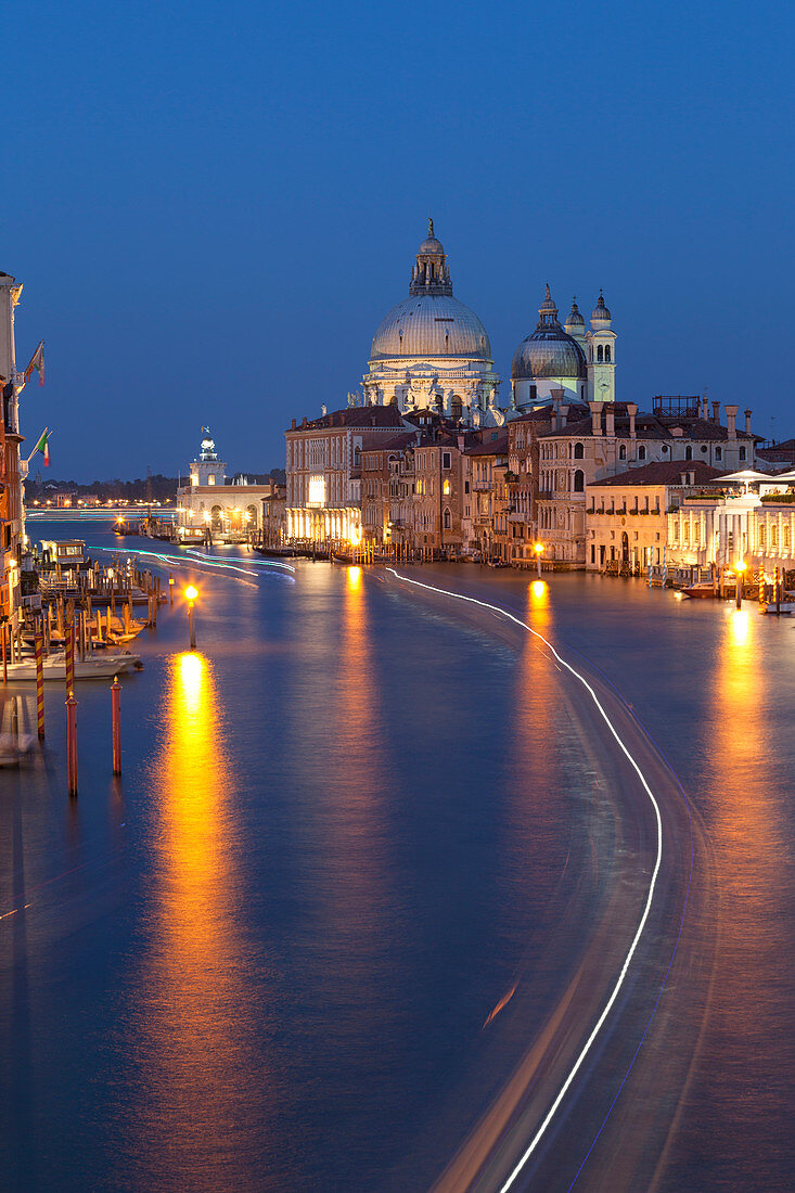 Santa Maria della Salute Basilica from Ponte dell?Accademia (Accademia Bridge) at sunset, Venice, Veneto, Italy