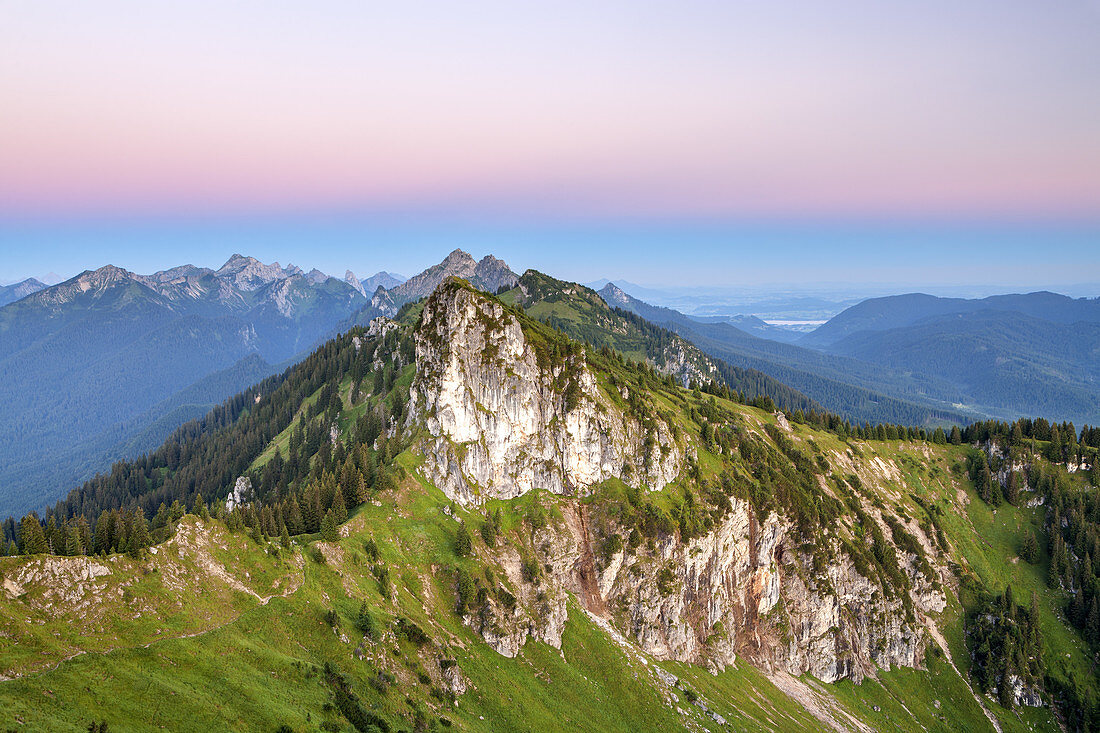 View from the Teufelstättkopf to the Laubeneck in the Ammergau Alps, Oberammergau, Upper Bavaria, Bavaria