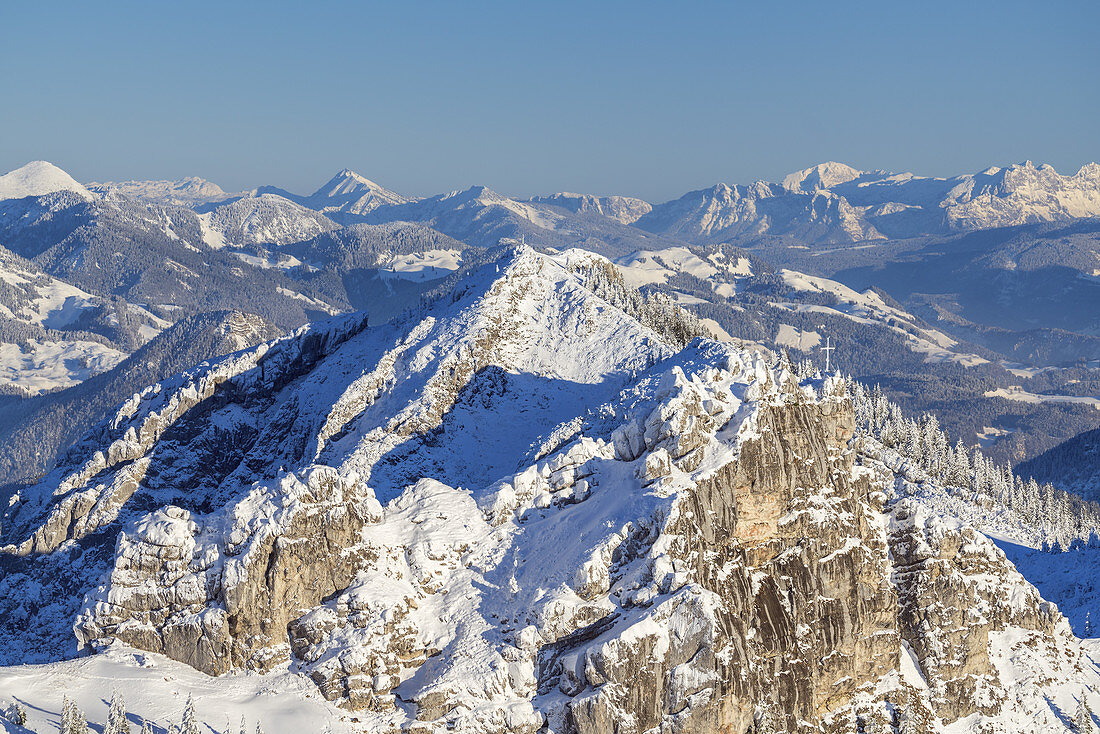 View from Wendelstein (1838 m) to the Kesselwand (1721m), Mangfallgebirge, Bayerischzell, Upper Bavaria, Bavaria, Germany