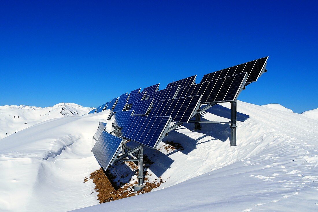 Solar system in the ski resort Wildkogel, Pinzgau, winter in Salzburger Land, Austria