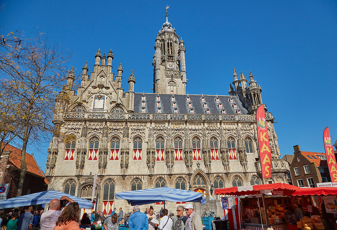 Town Hall (Stadhuis) at the market in Middelburg, Walcheren peninsula, Zeeland province, North Sea, Netherlands, Holland