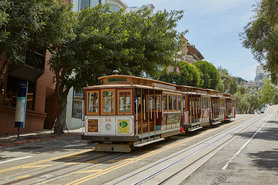 Cable car near final stop in San Francisco, California, USA