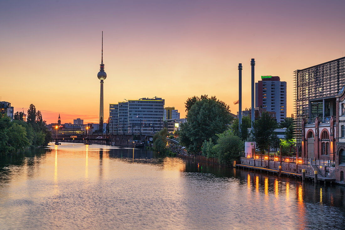 Schilling bridge and TV tower at the river Spree in Berlin