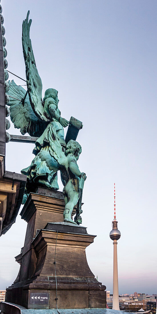 Angel sculpture at the Berliner Dom, Alex Fernsehturm, Berlin
