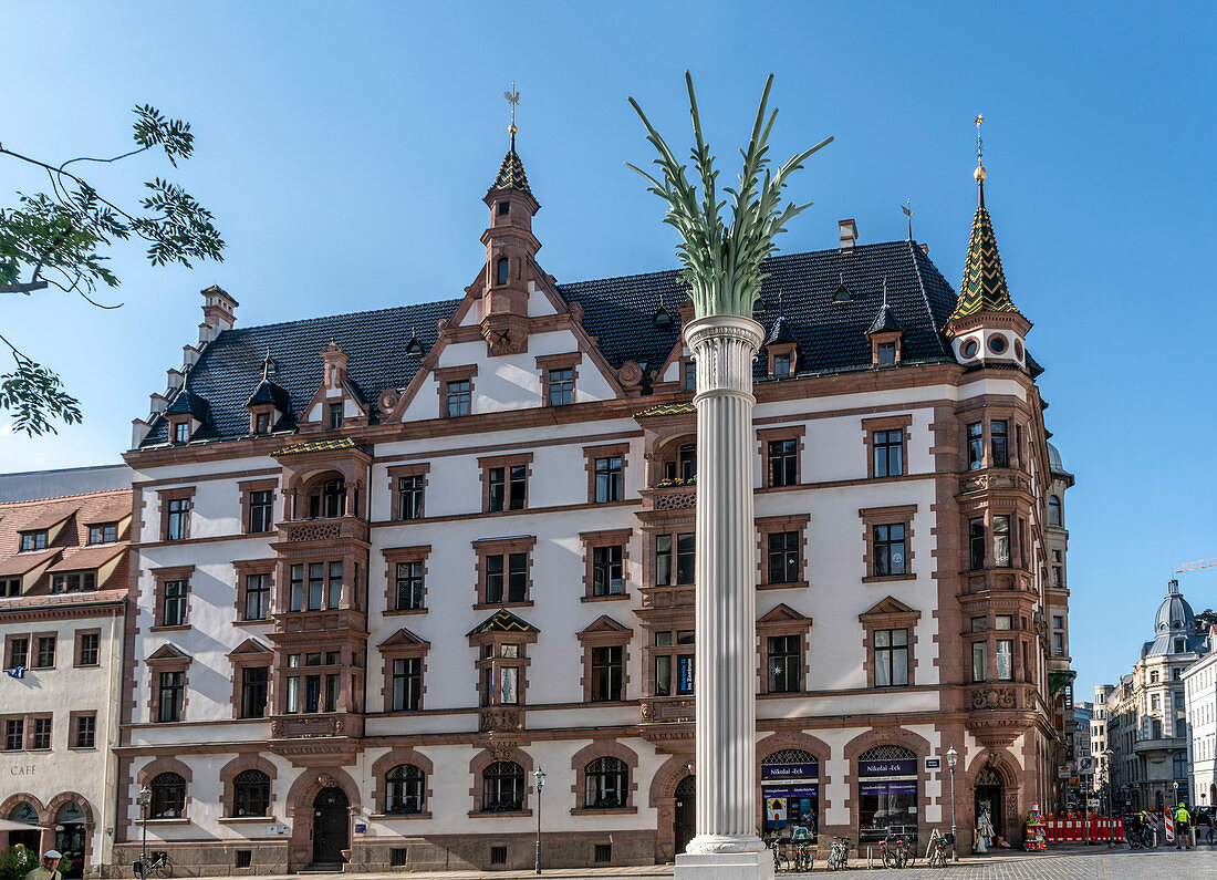 Nikolaikirchhof and Nikolaisäule, monument for revolution 1989 in Leipzig, Saxony, Germany