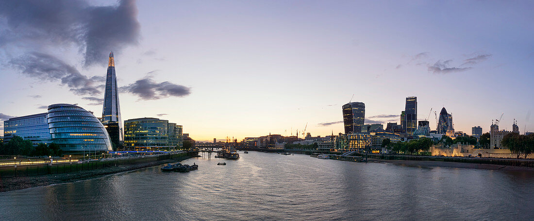 View from Tower Bridge on City Hall and The Shard, Financial District, London