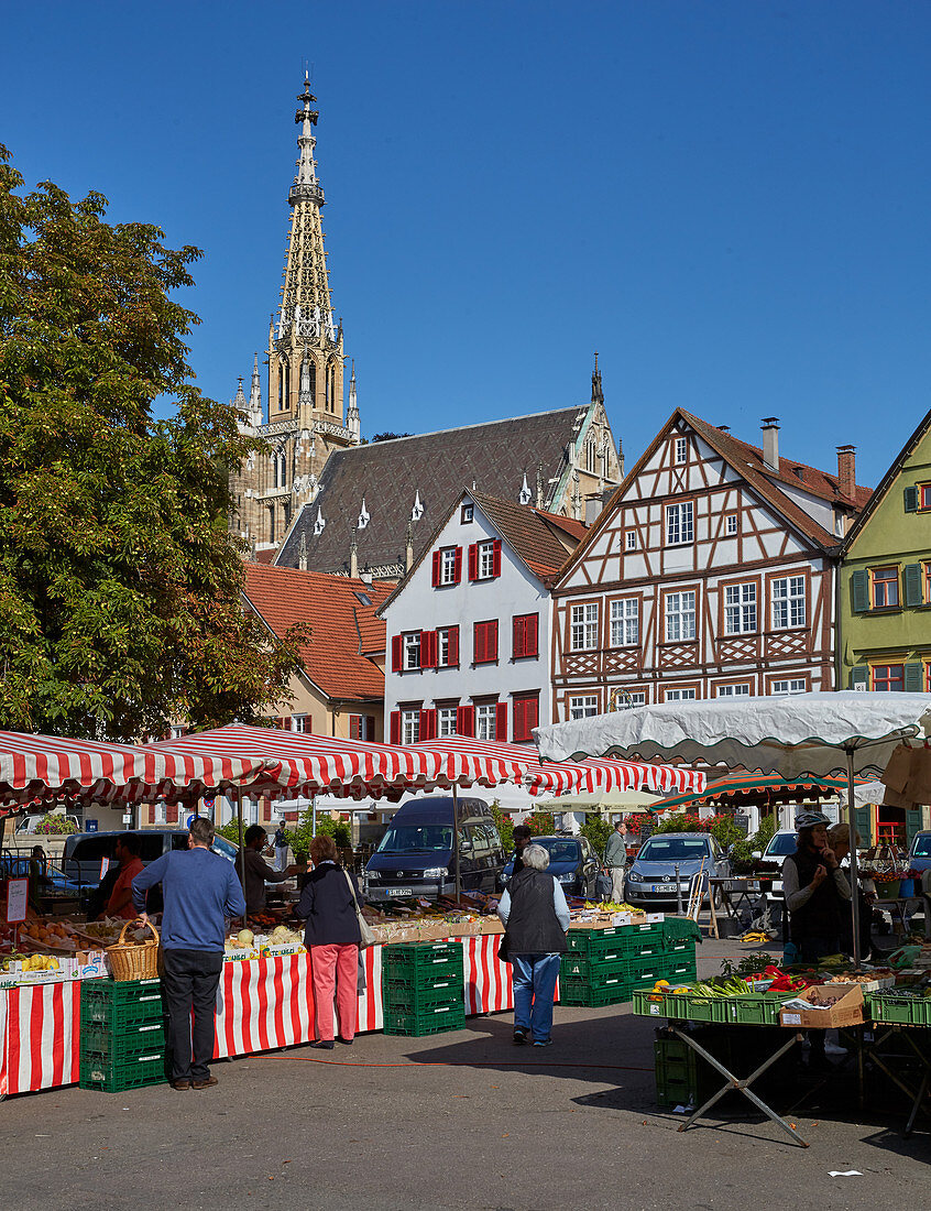 Market and Frauenkirche in Esslingen, Baden Würtenberg, Germany