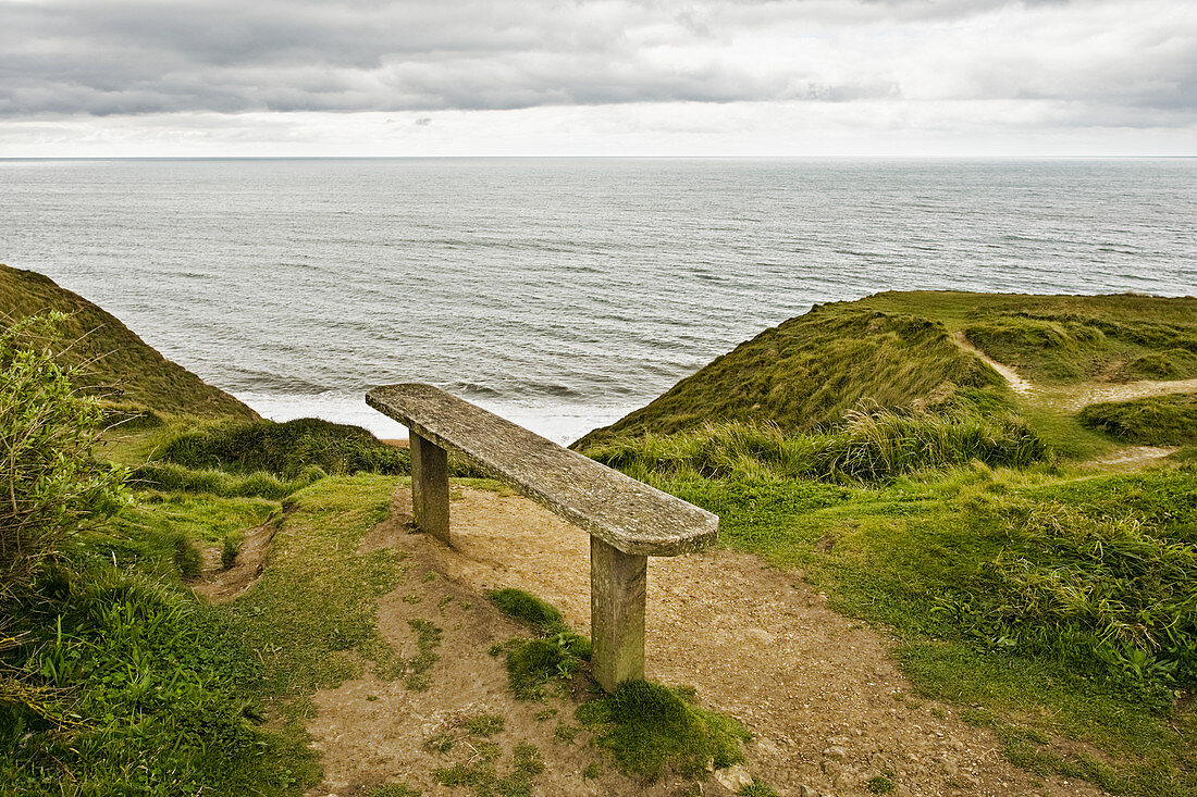 Bench Overlooking Ocean, Dorset, England, UK, Europe