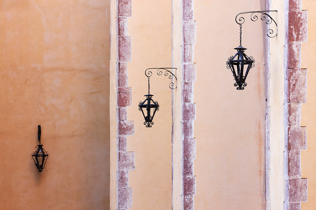 Lanterns on Wall, San Miguel de Allende, Guanajuato, Mexico