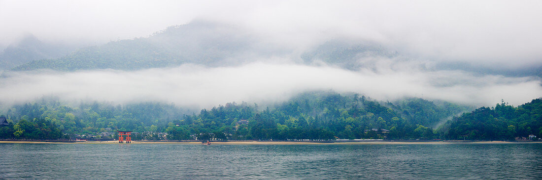 Panoramic View of Landscape Across a Lake, Honshu island, Japan, Asia