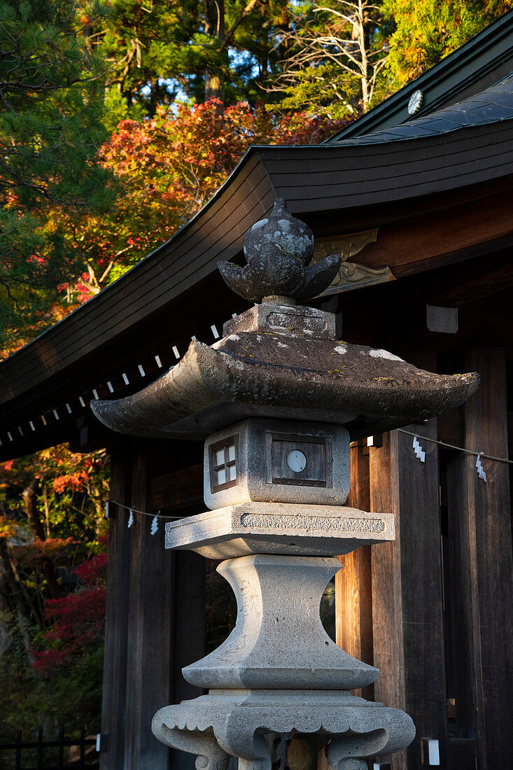A stone lantern near the Sakurayamu Hachiman-gu Shrine in Takayama, Japan, Asia
