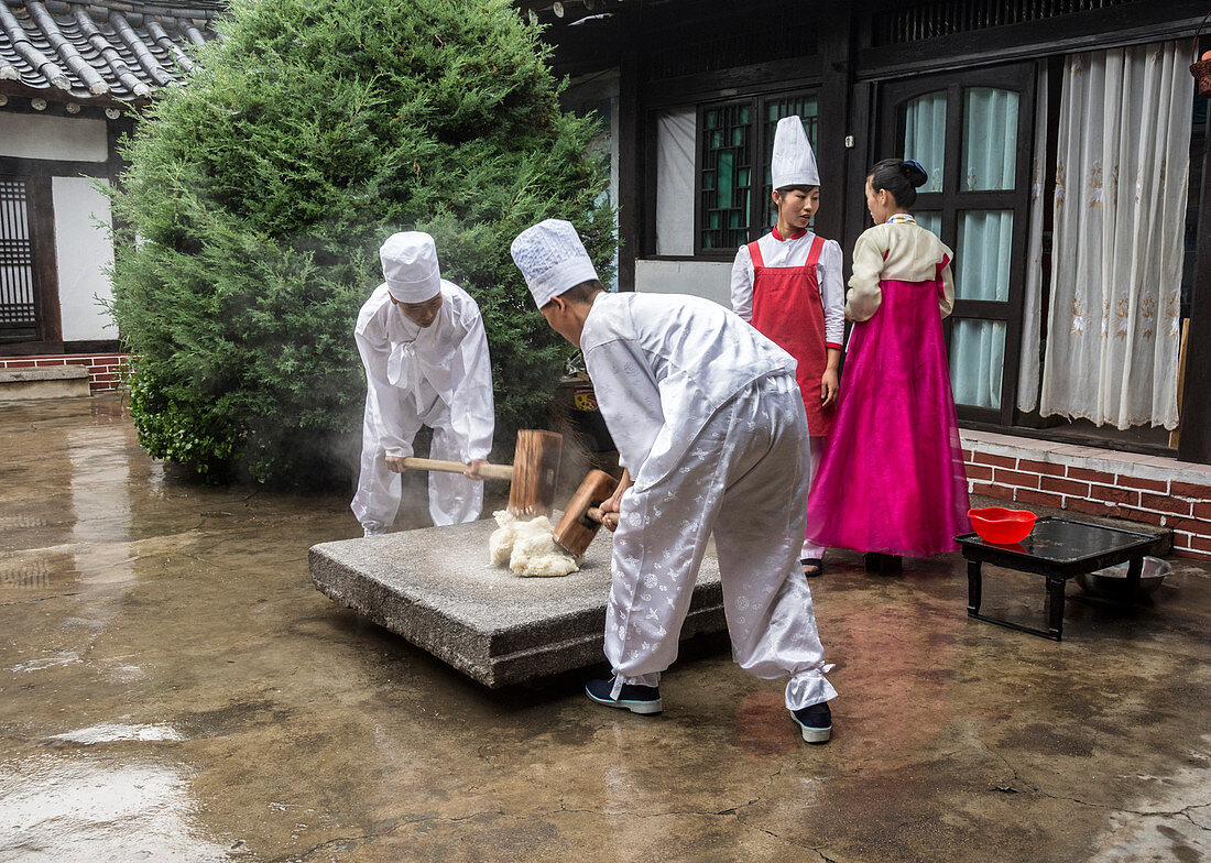 Traditional rice smashing at Kaesong, North Korea, Asia