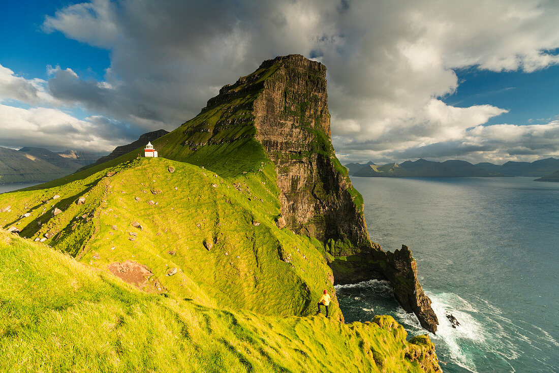 Kallur lighthouse, Kalsoy island, Faroe Islands, Denmark, Europe