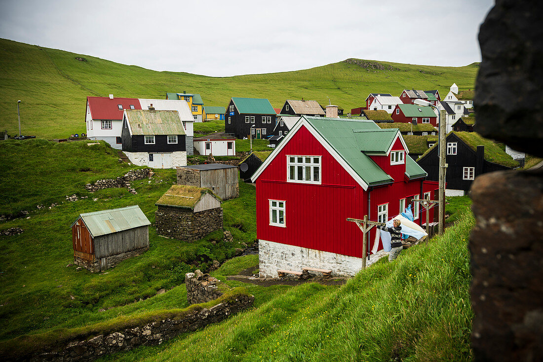 Traditional village of Mykines, Mykines island, Faroe Islands, Denmark, Europe