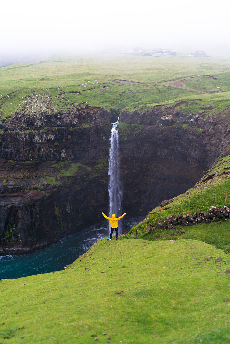 Waterfall of Mulafossur, Gasadalur, Vagar island, Faroe Islands, Denmark, Europe