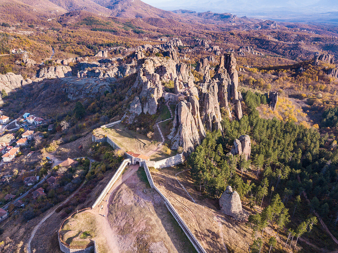 Aerial of Belogradchik fortress, Belogradchik, Bulgaria, Europe