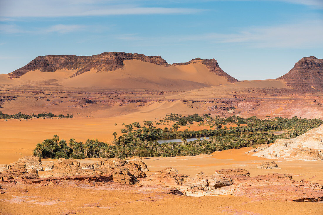 Salzwassersee umgeben von der Wüste, Nord-Tschad, Afrika
