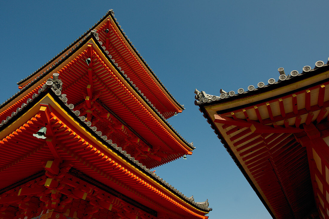 Kiyomizudera temple's red pagoda, Kyoto, Japan, Asia