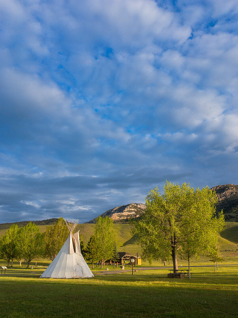 Clouds over†teepee†in state park, Bozeman, Montana, USA