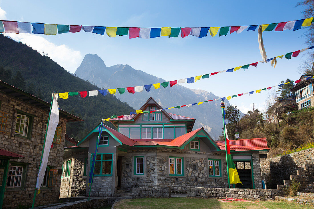 Die Trekking-Lodge im Khumbu-Tal, Weg zum Everest Base Camp (EBC), im nepalesischen Himalaya