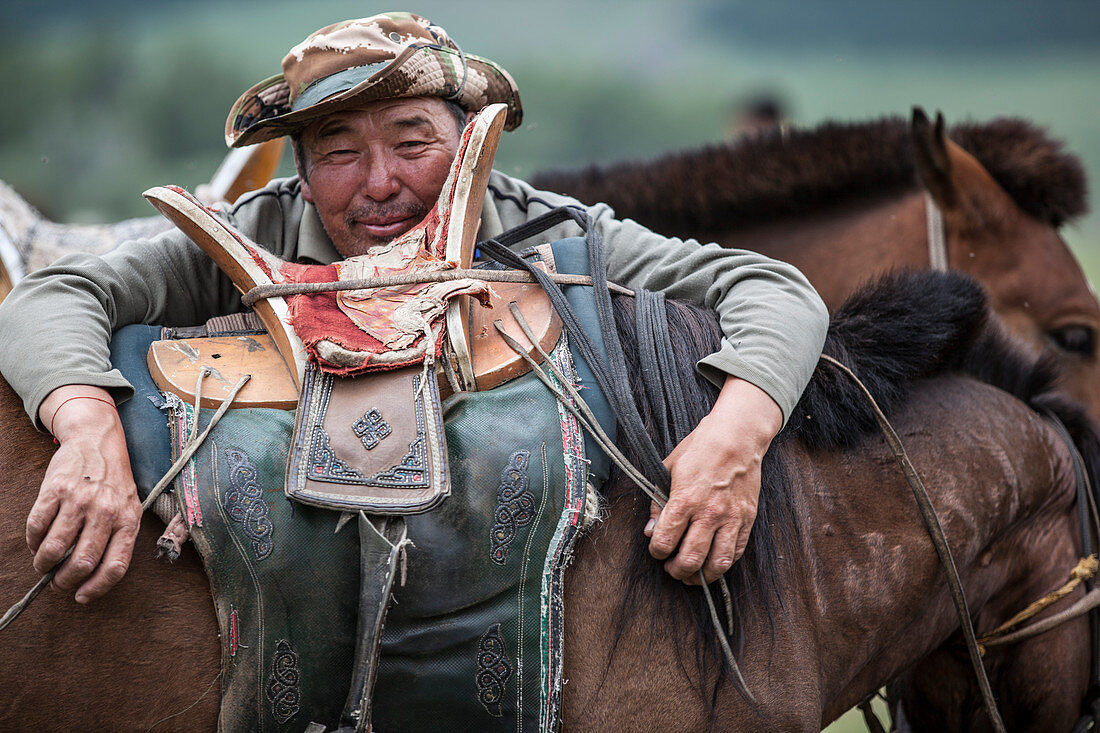 Portrait of Mongol horseman, Bulgan, Central Mongolia, Mongolia