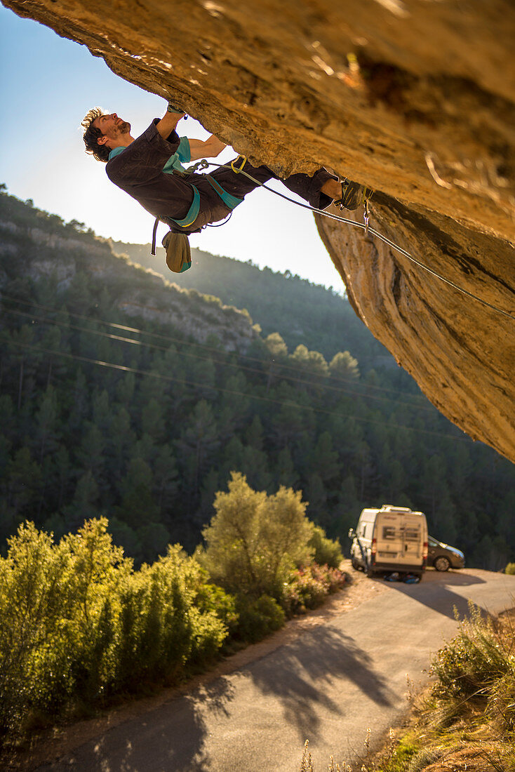 Pro climber Stefano Ghisolfi climbing First Ley, 9a+, and attempting First Round First Minute, 9b, first climbed by Chris Sharma in Margalef, Spain. At the moment Stefano is the strongest italian sport climber.