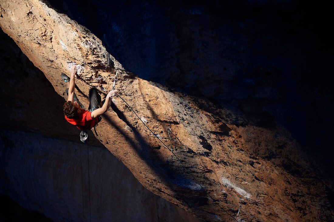 Italian professional climber Stefano Ghisolfi on a week long trip to Spain, during the trip he climbed La Rambla, 9a+ in Siurana