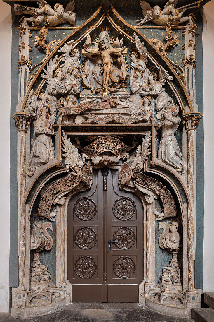 Portal to the old Sakrestei, Sankt Annenkirche, UNESCO World Heritage Montanregion Erzgebirge, Annaberg, Saxony