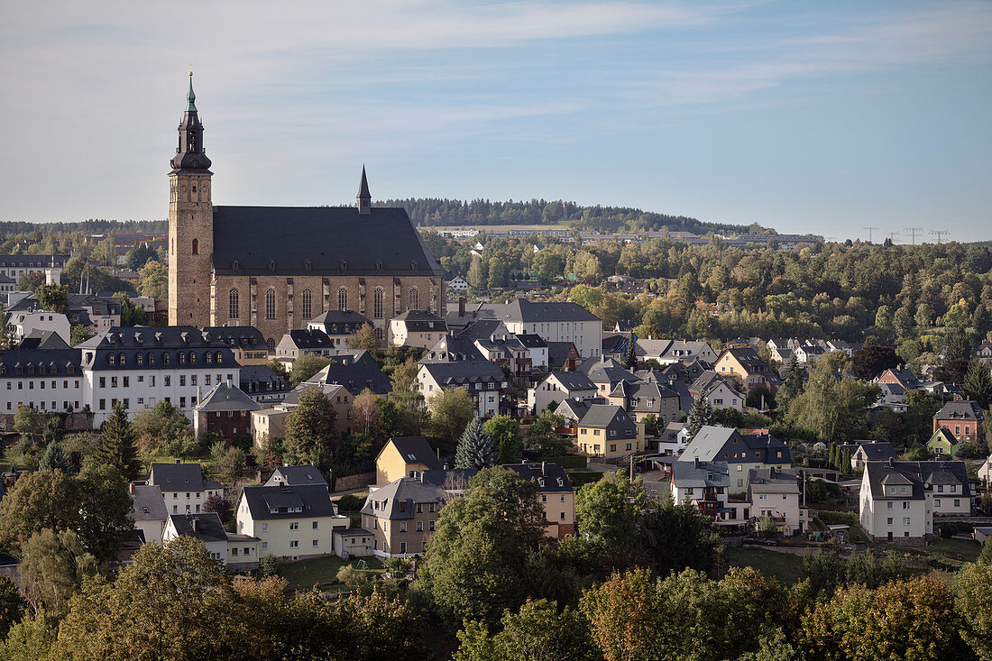 St Wolfgangs Kirche und die Historische Altstadt Schneeberg, UNESCO Welterbe Montanregion Erzgebirge, Schneeberg, Sachsen