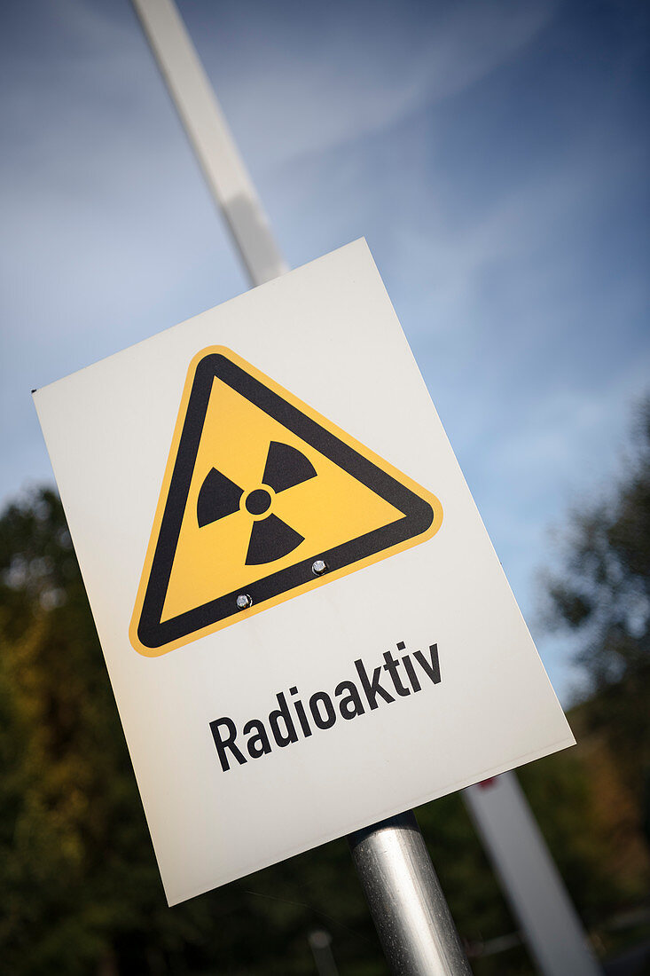 Warning sign Radioactive, UNESCO World Heritage Montanregion Erzgebirge, uranium ore mining, Saxony