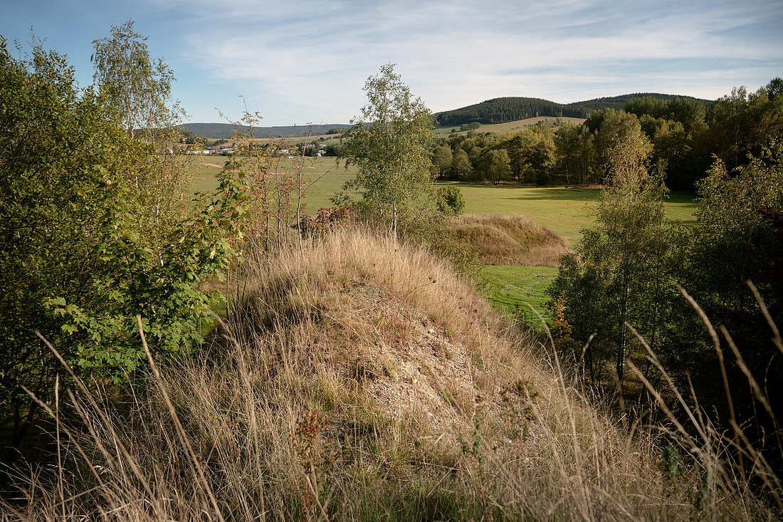Stockpile, heath landscape at Wolfgang Ma? En treasure trove, UNESCO world heritage Montanregion Erzgebirge, Schneeberg, Saxony