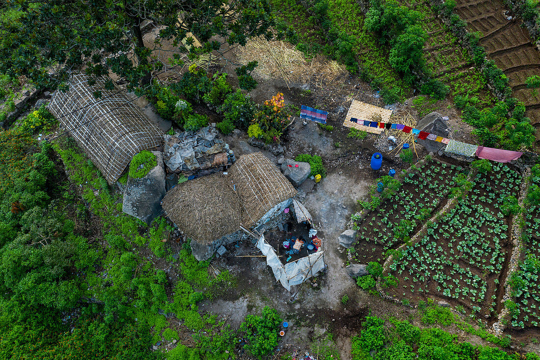 Kap Verde, Luftaufnahme eines Gehöftes im Hinterland der Insel Santo Antao